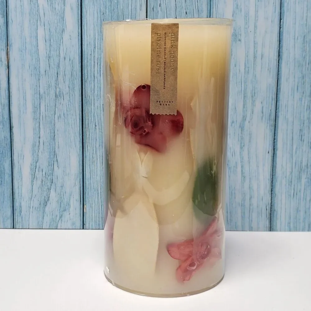 Pottery Barn 8 Inch 80 Hour Pink Peony Candle New With Flowers Bougie Perfume